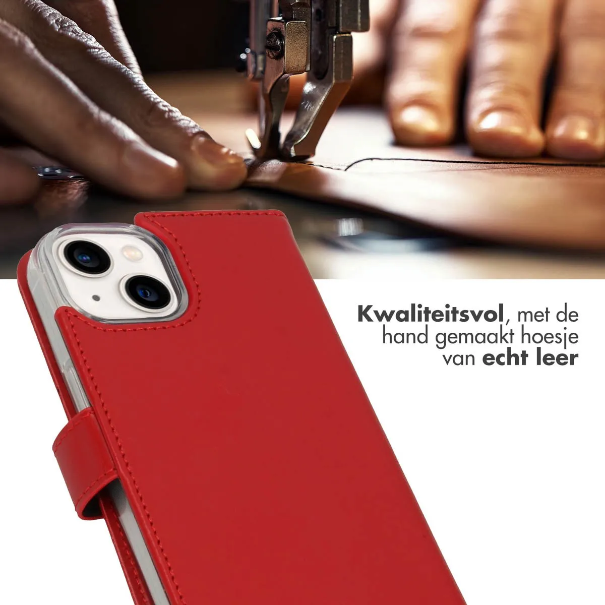 Selencia Hoesje iPhone 14 Rood - Lederen Bookcase 3 Pasjes