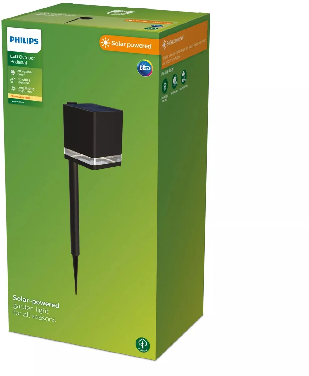 Philips Virona Zonne-Sokkellamp Warm Wit 2700K - Zwart