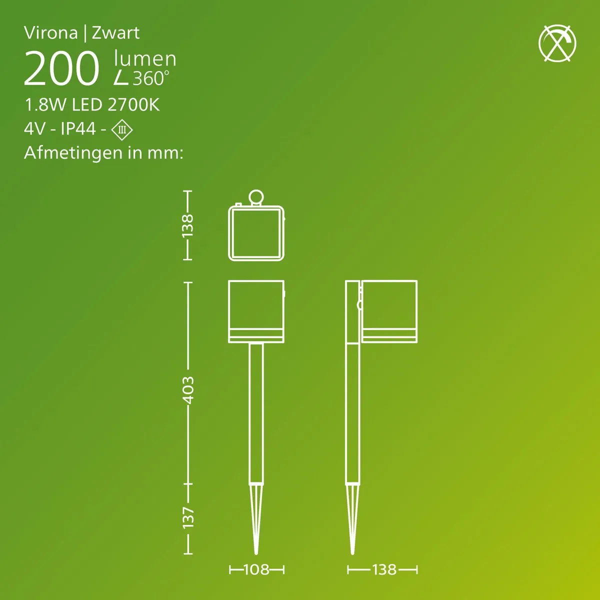 Philips Virona Zonne-Sokkellamp Warm Wit 2700K - Zwart