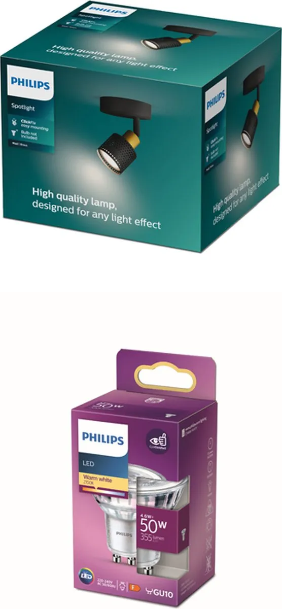 Philips Niall Opbouwspot GU10 - Warmwit - Zwart/Goud