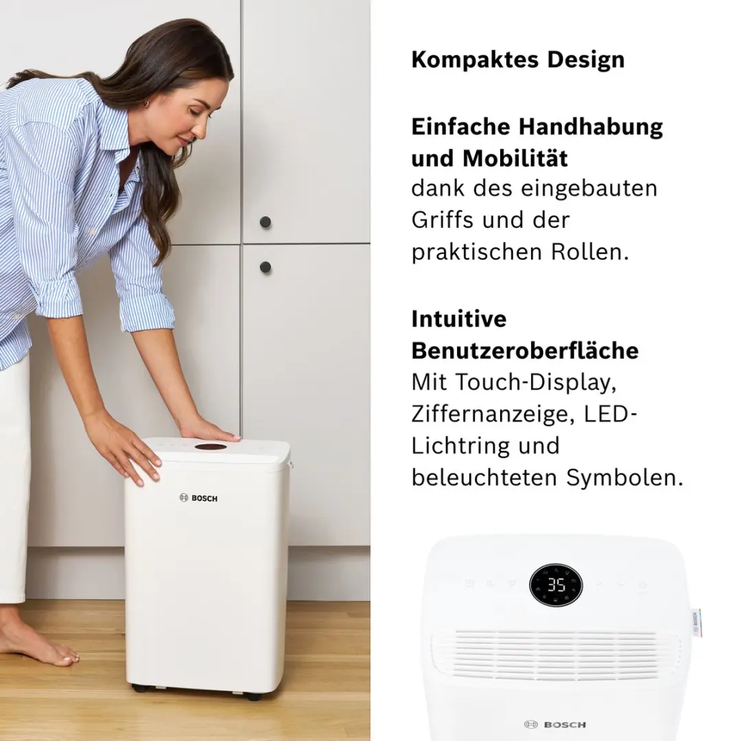 Bosch Dry 1000 Luchtontvochtiger 10L - 2,5L Reservoir - Wit - afbeelding 3 van 6