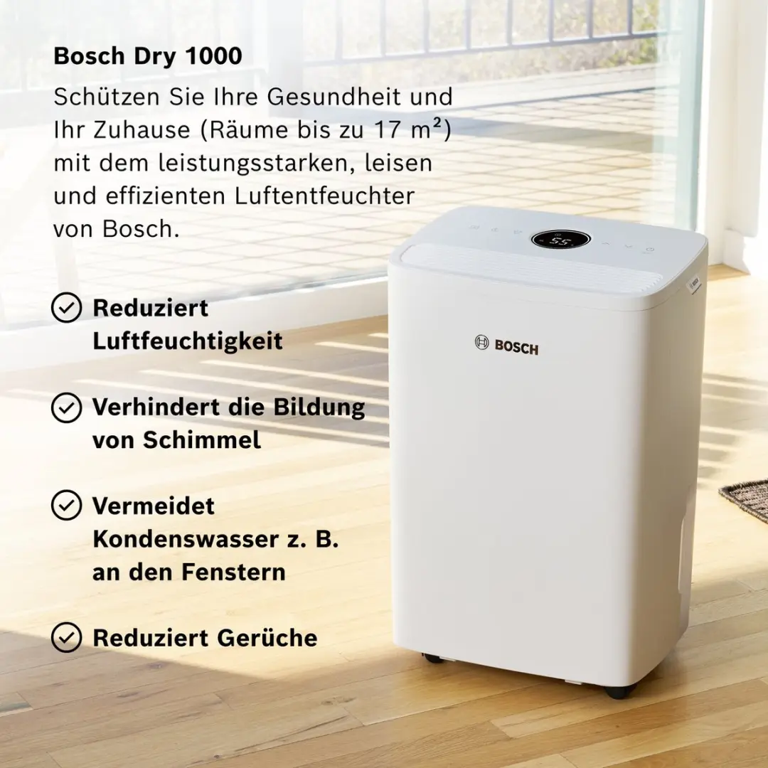 Bosch Dry 1000 Luchtontvochtiger 10L - 2,5L Reservoir - Wit - afbeelding 5 van 6