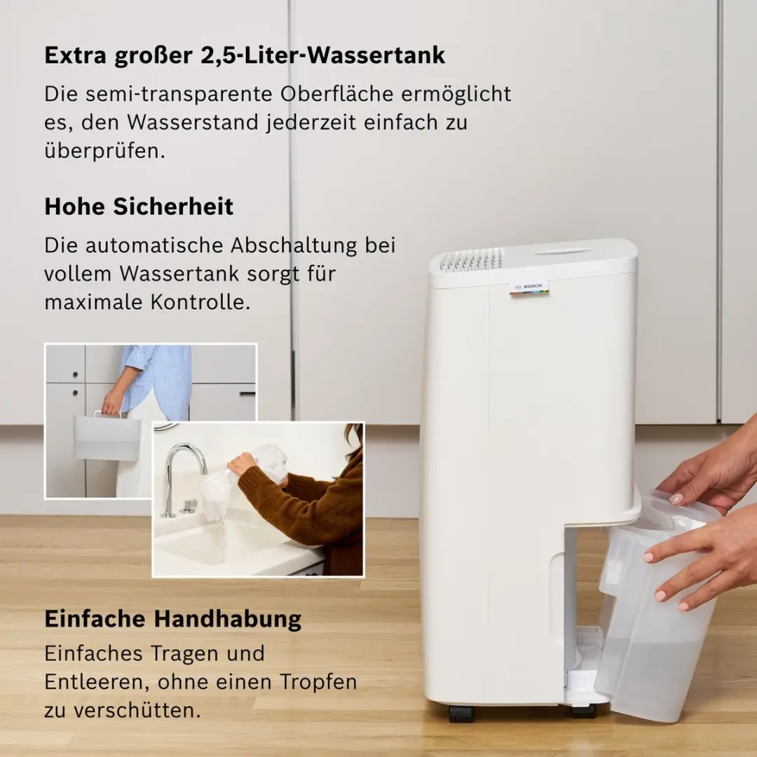 Bosch Dry 1000 Luchtontvochtiger 10L - 2,5L Reservoir - Wit - afbeelding 4 van 6