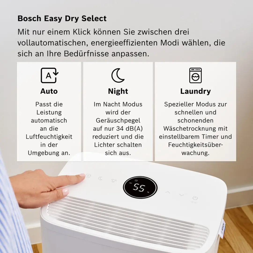 Bosch Dry 1000 Luchtontvochtiger 10L - 2,5L Reservoir - Wit - afbeelding 2 van 6
