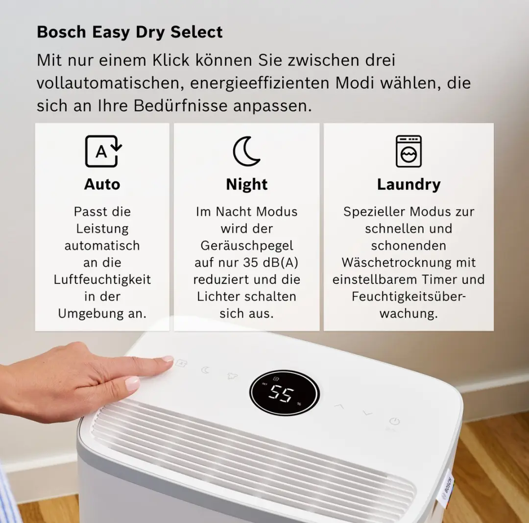 Bosch Dry 2000 Luchtontvochtiger 12L - 55m² - Wit - afbeelding 2 van 6