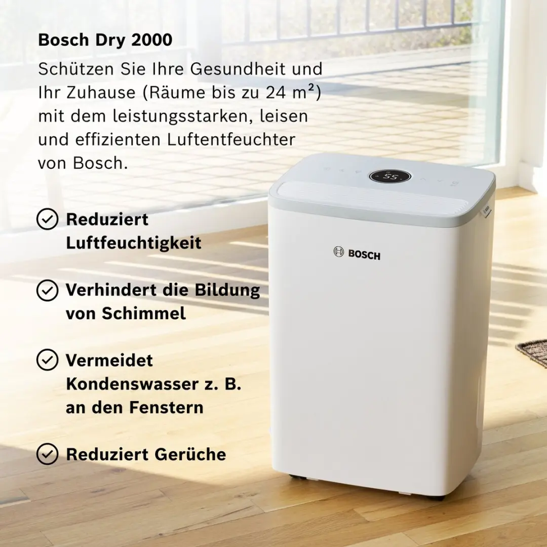Bosch Dry 2000 Luchtontvochtiger 12L - 55m² - Wit - afbeelding 3 van 6