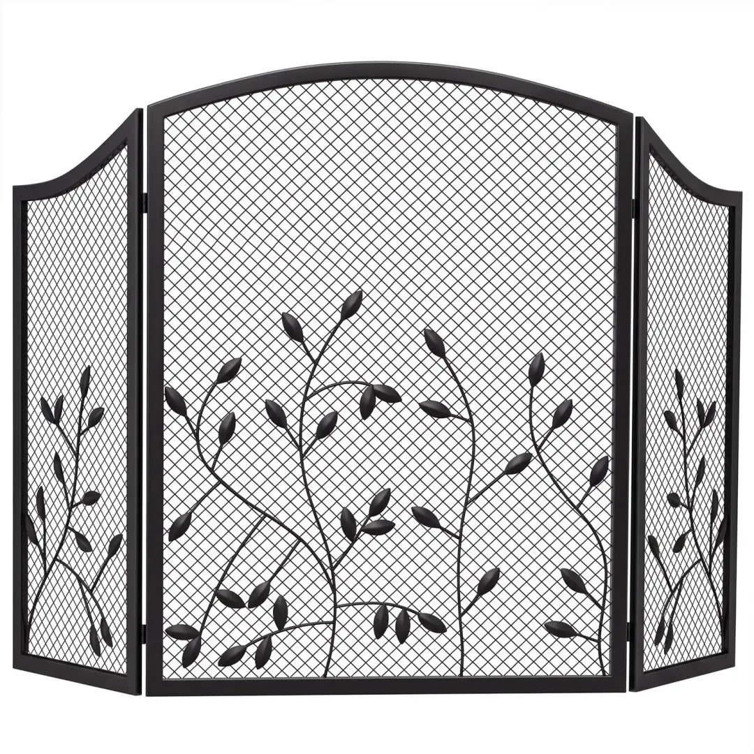 HOMCOM Haardscherm-Metaal-122 x 1 x 75 cm-Zwart