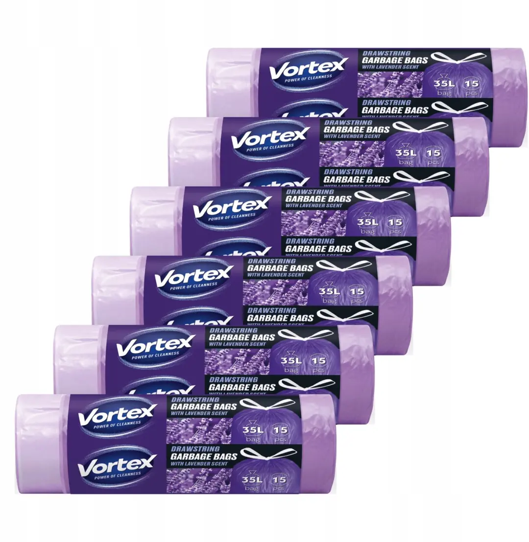 300x Merkloze Afvalzakken 35L met Trekband, Lavendelgeur, Paars