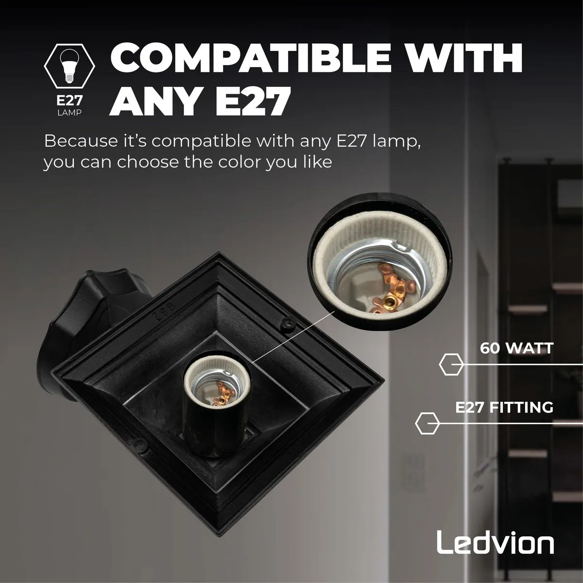 Ledvion Vela M LED Wandlamp E27 IP44 - Zwart