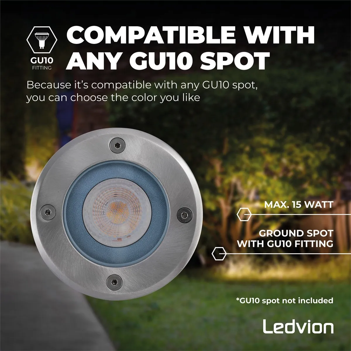 Ledvion 3x LED Grondspot 1M GU10 IP67 - 9 Stuks - RVS