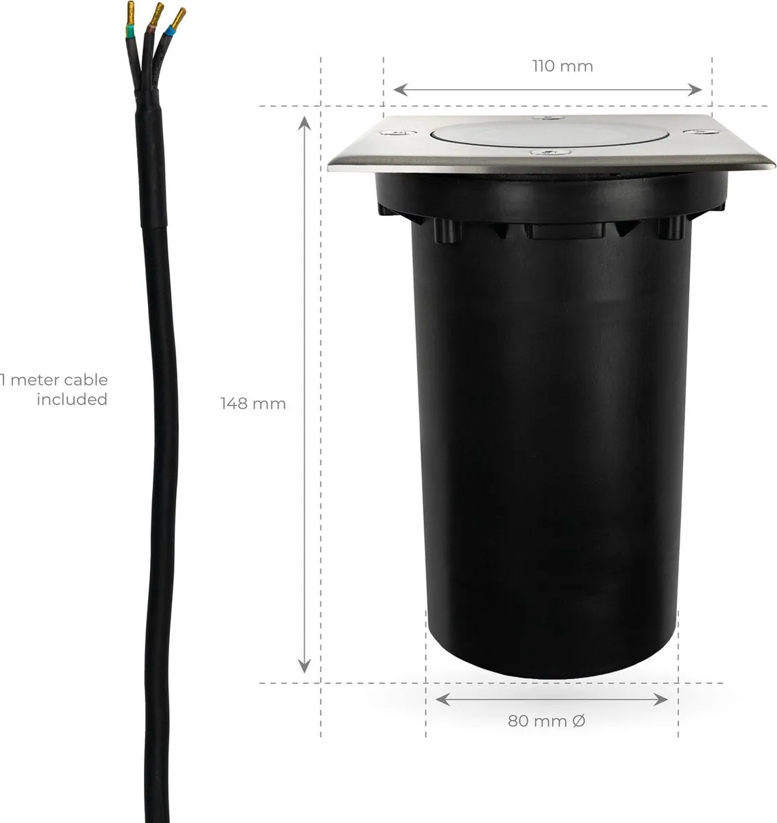 Ledvion 3x LED Grondspot 1M GU10 IP67 - 9 Stuks - RVS - afbeelding 6 van 6