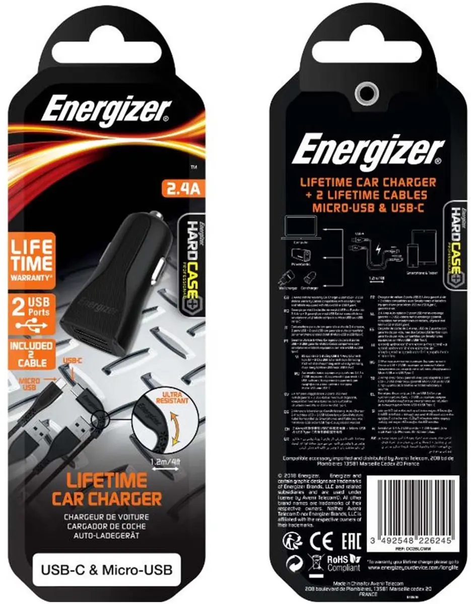 Energizer DC2BLCMM Autolader 2.4A - Zwart - afbeelding 3 van 5