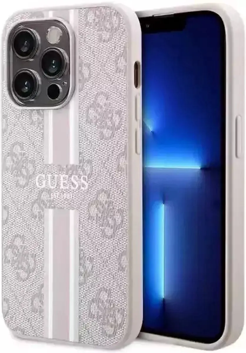 Guess 4G Printed Stripe Back Case (MagSafe Compatible) - Geschikt voor Apple iPhone 14 Pro Max (6.7") - Roze