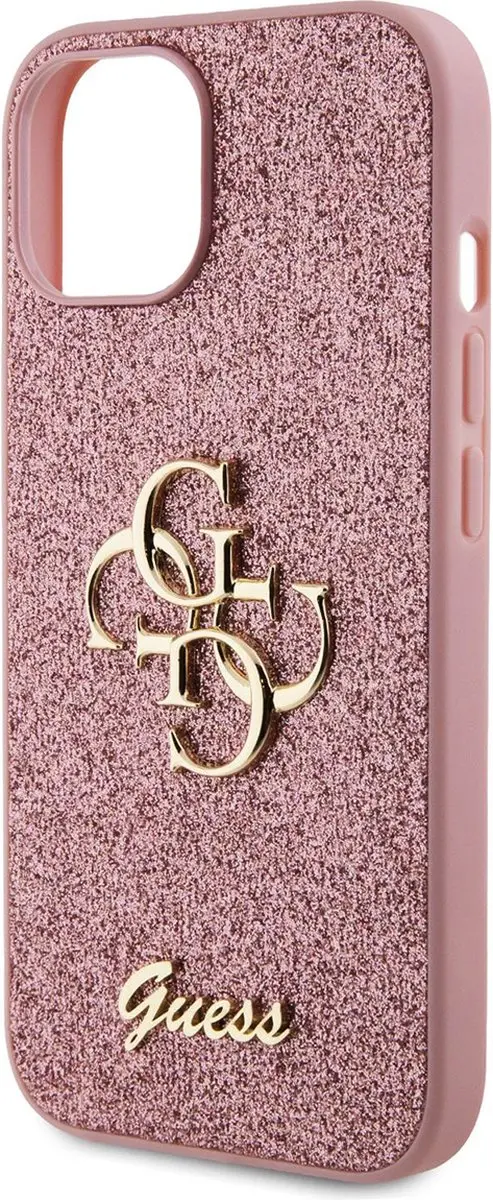 Guess Glitter Big 4G Script Hoes - iPhone 15 - Roze