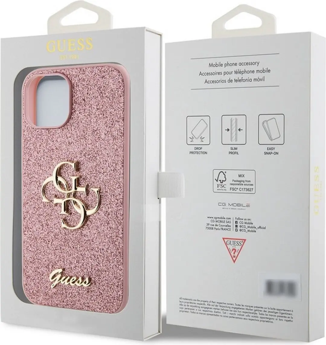 Guess Glitter Big 4G Script Hoes - iPhone 15 - Roze - afbeelding 5 van 6