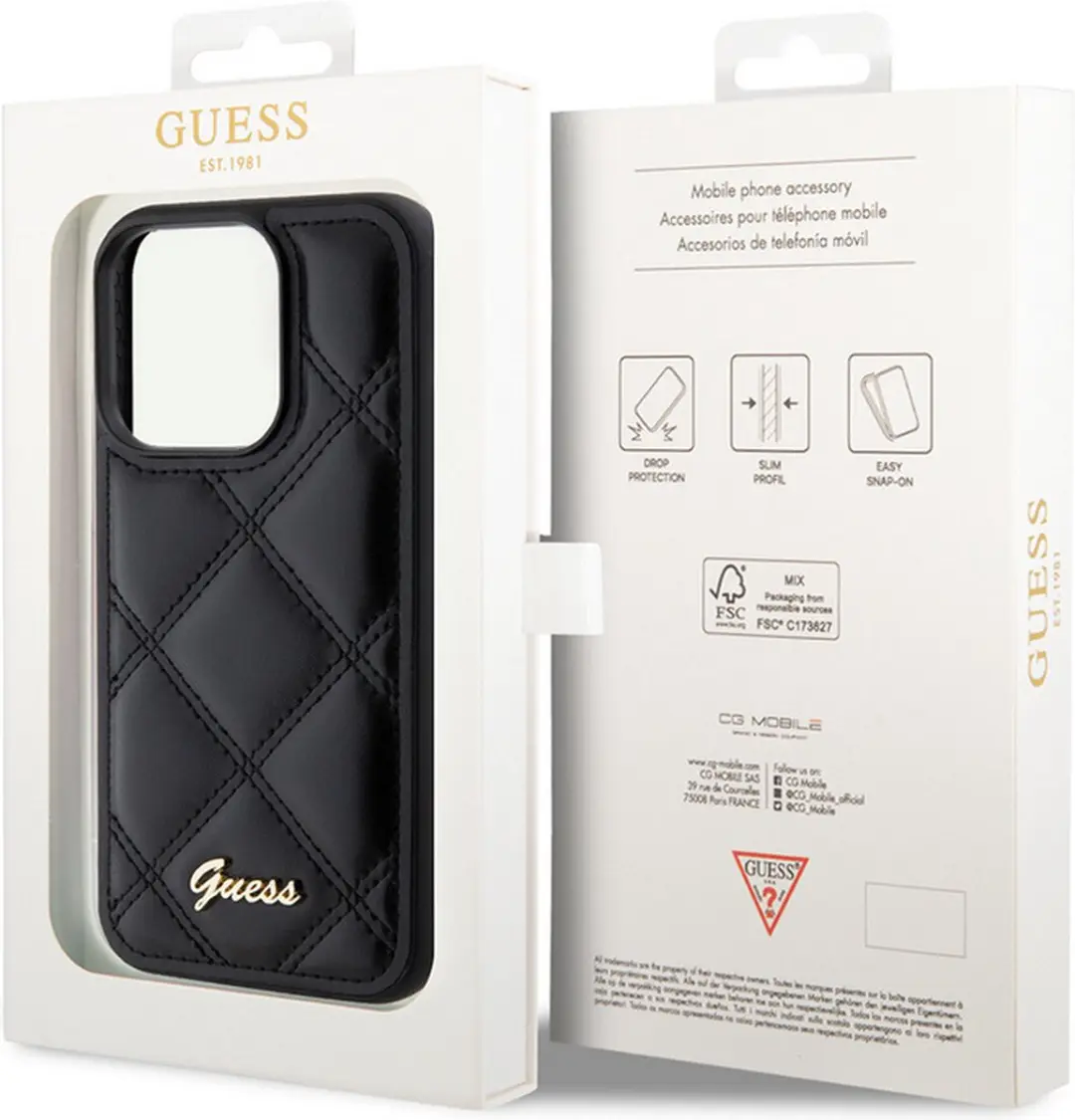 Guess Quilted Metal Logo Hoes - iPhone 15 Pro - Zwart - afbeelding 4 van 6