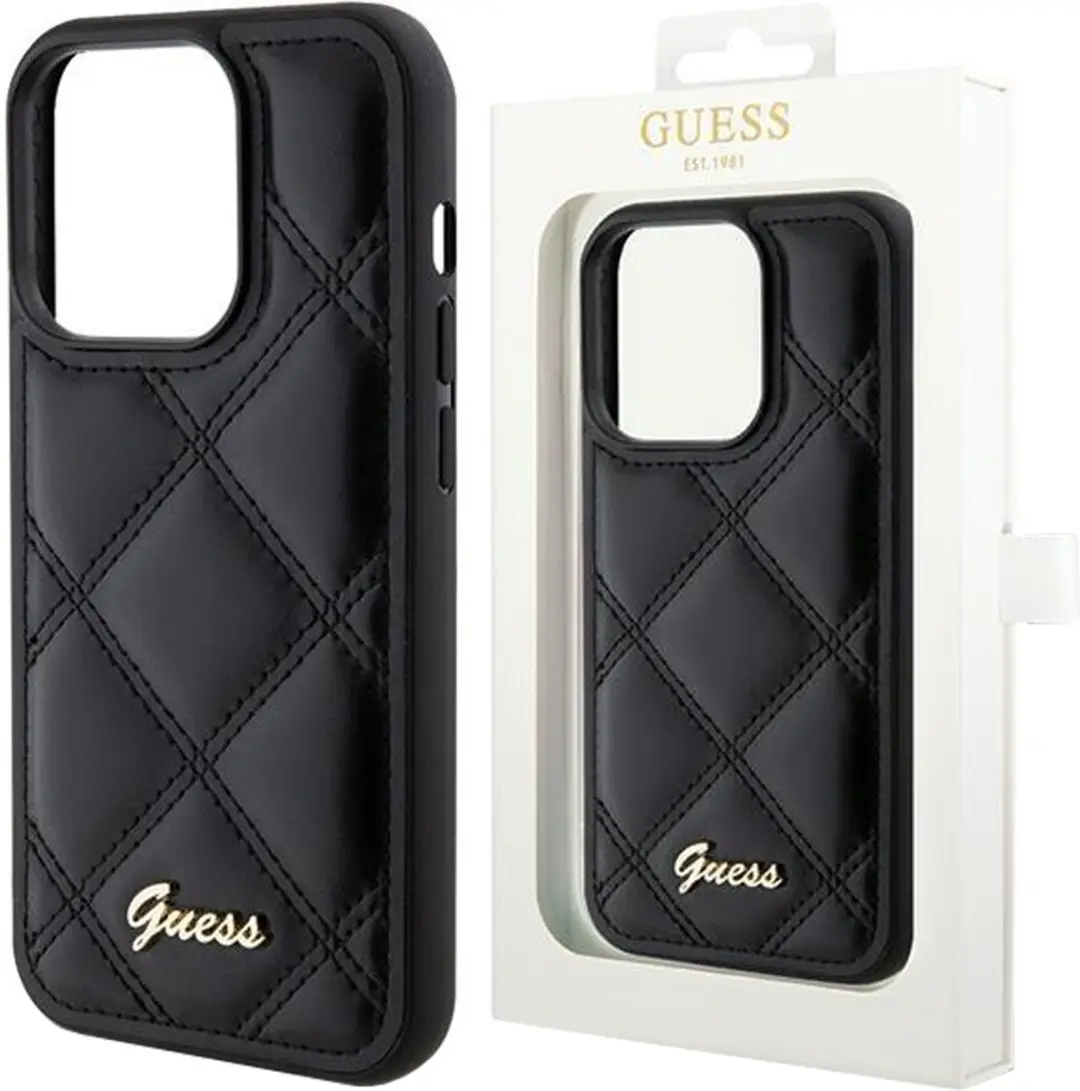 Guess Quilted Metal Logo Hoes - iPhone 15 Pro - Zwart - afbeelding 2 van 6