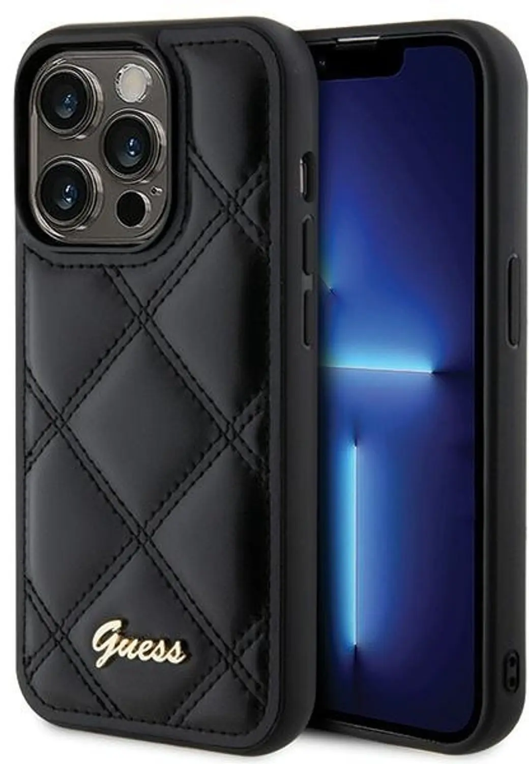 Guess Quilted Metal Logo Hoes - iPhone 15 Pro - Zwart