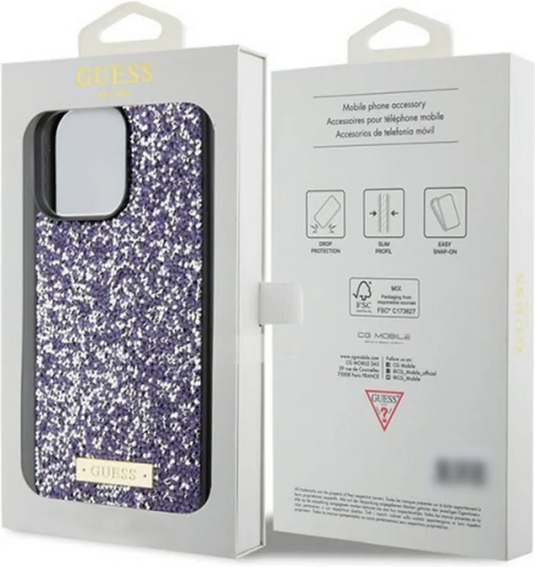 Guess Rhinestone Metal Logo Hoes - iPhone 15 Pro - Paars - afbeelding 5 van 6