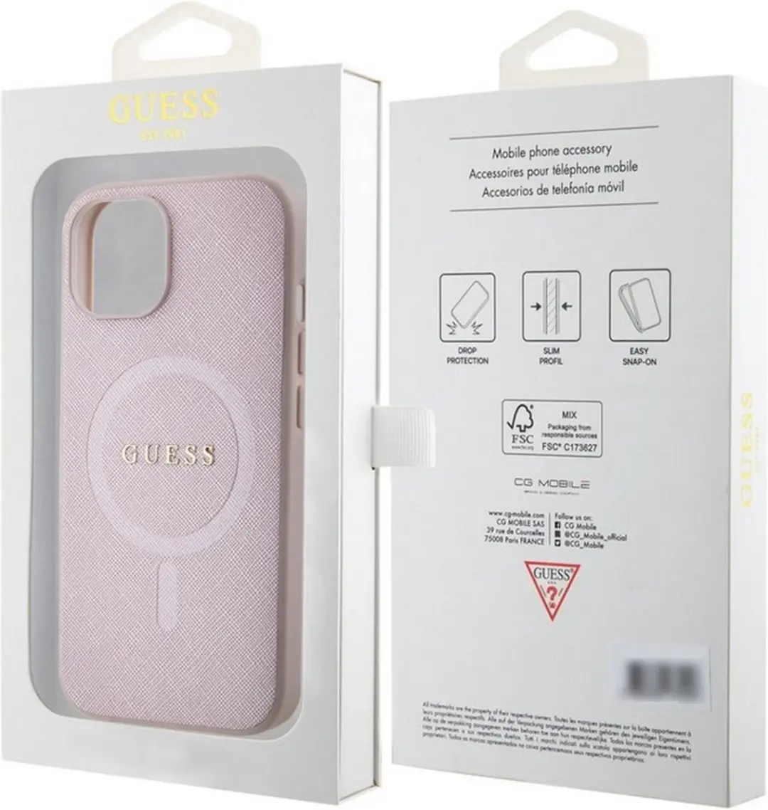 Guess Saffiano Hoesje iPhone 15 - Roze - afbeelding 4 van 6