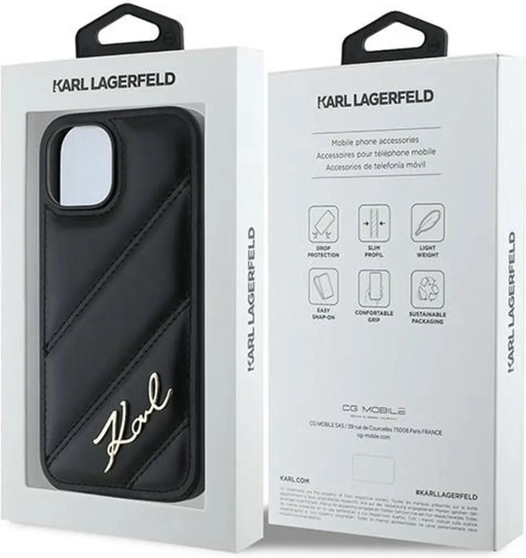 Karl Lagerfeld Diagonal Quilted Script iPhone hoesje - Zwart - afbeelding 2 van 6