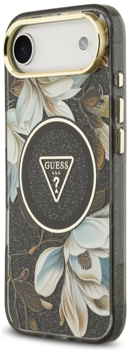 Guess IML Glitter Bloemen MagSafe Hoesje - iPhone Air - Zwart - afbeelding 4 van 6