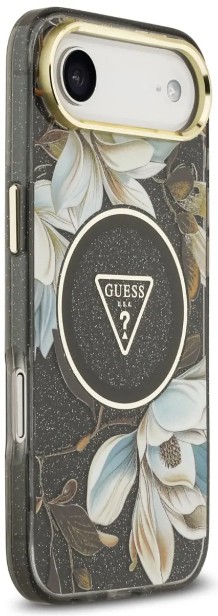 Guess IML Glitter Bloemen MagSafe Hoesje - iPhone Air - Zwart - afbeelding 6 van 6