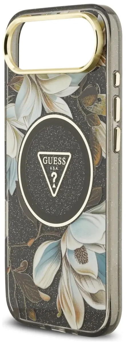 Guess IML Glitter Bloemen MagSafe Hoesje - iPhone Air - Zwart - afbeelding 2 van 6