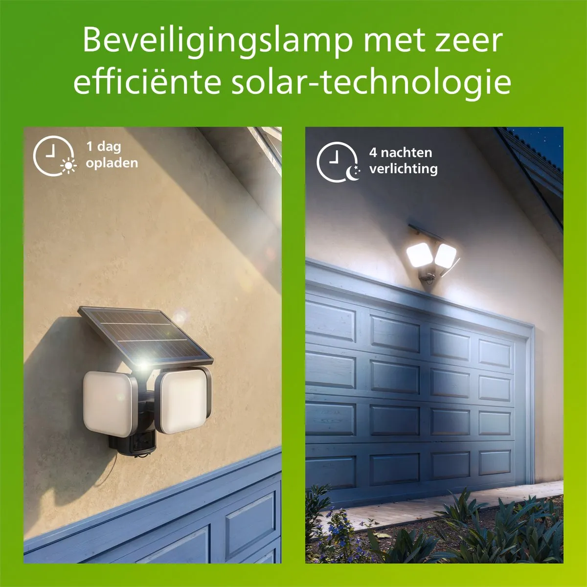 Philips UltraEfficient Zyren Wandlamp - Solar Beveiligingslamp - Floodlight - Bewegingssensor - Helder wit licht: 5000K - 24,5W - Zwart - Twee lichtstanden - Schemersensor - Zonne-energie - Waterbestendig