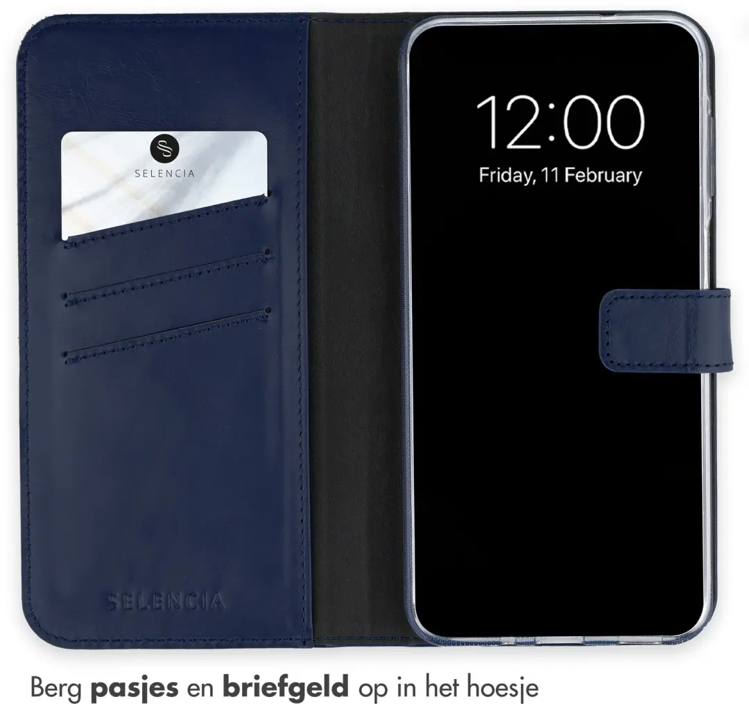 Selencia Bookcase Hoesje S26 FE - Echt Leder Blauw - afbeelding 3 van 6