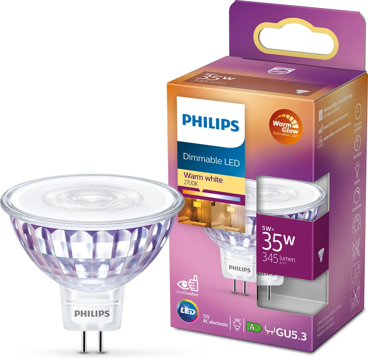 Philips LED Spot GU5.3 5W - Warmwit - Dimbaar