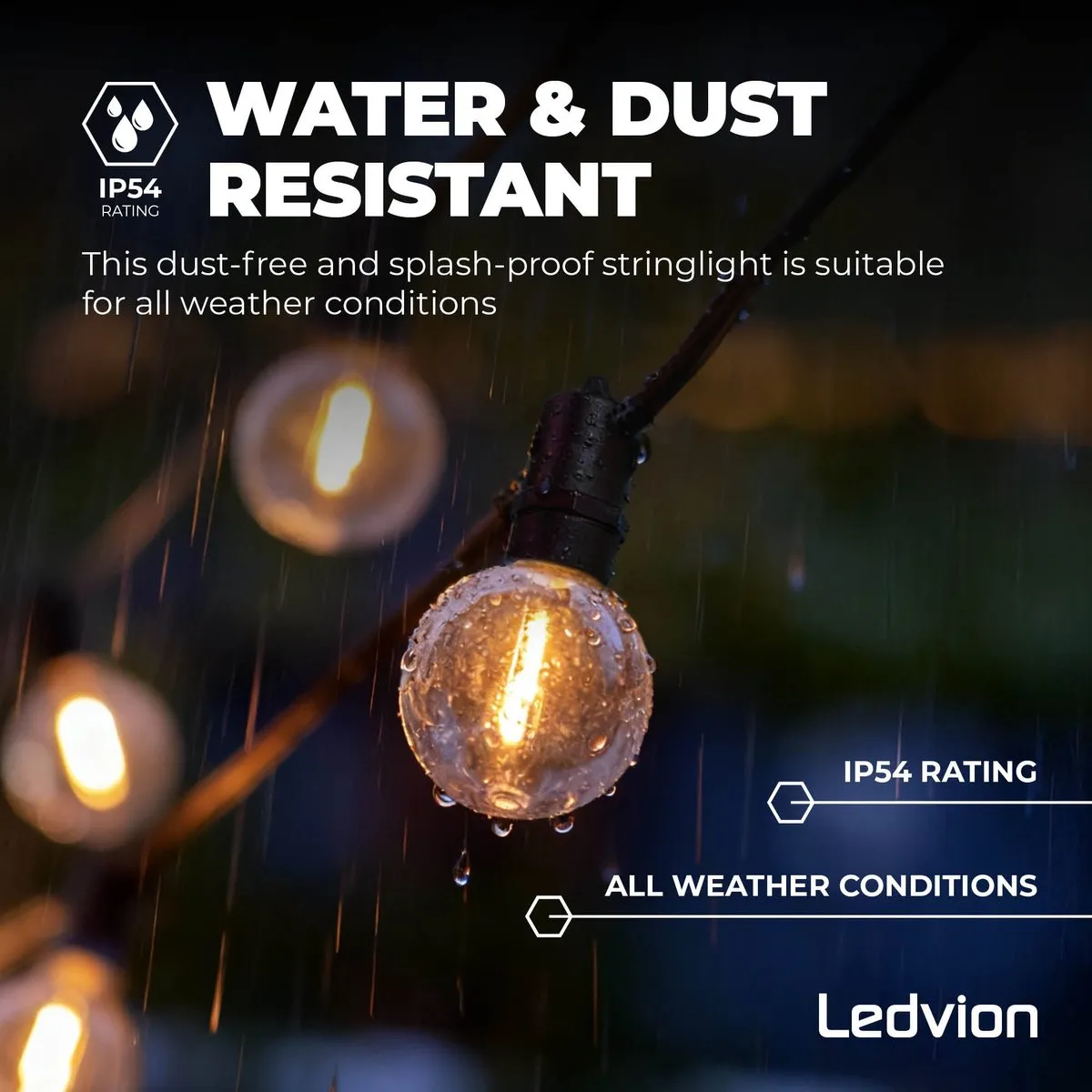 LEDVION Lichtsnoer Solar 42m - 75 LED IP54 - Warm wit