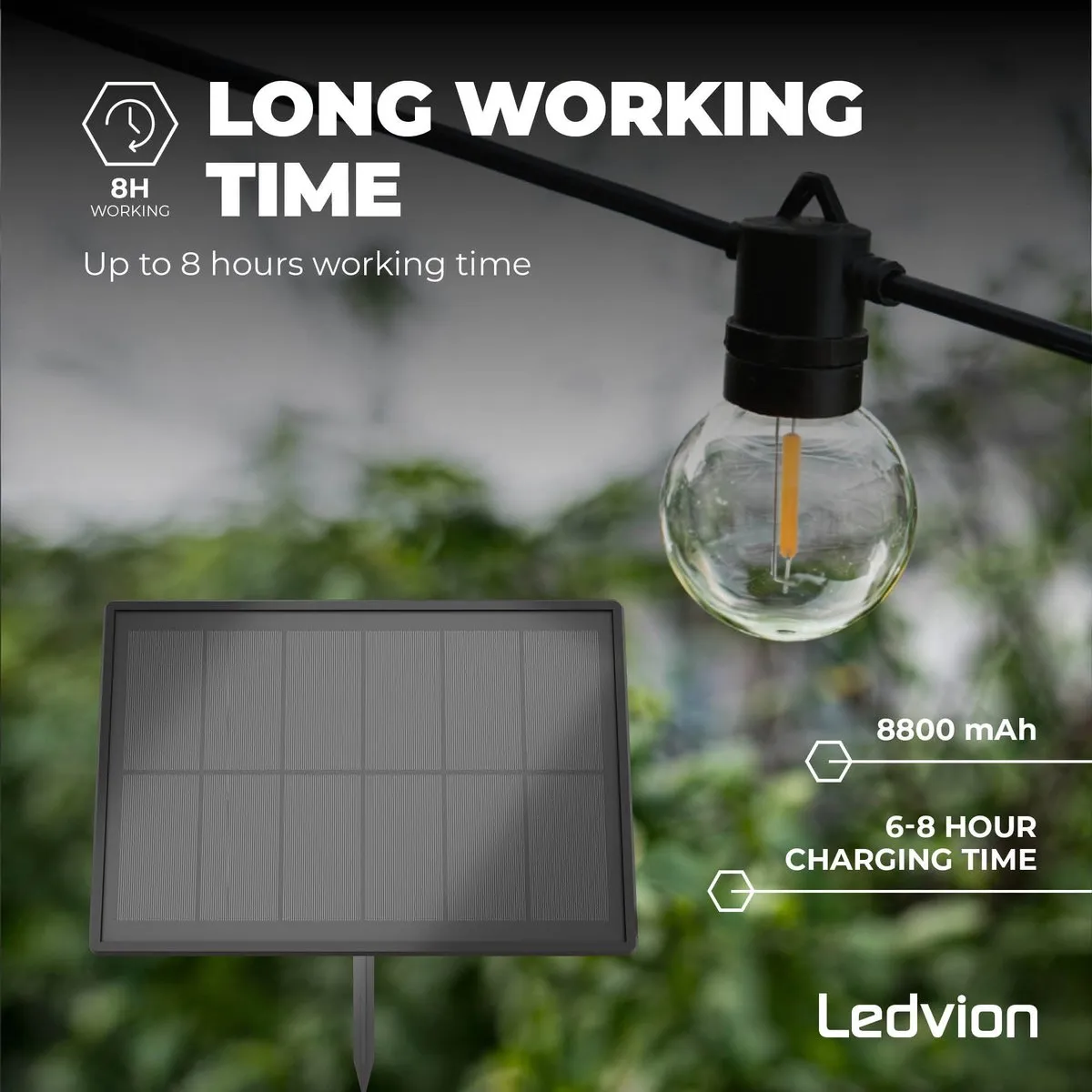 LEDVION Lichtsnoer Solar 42m - 75 LED IP54 - Warm wit