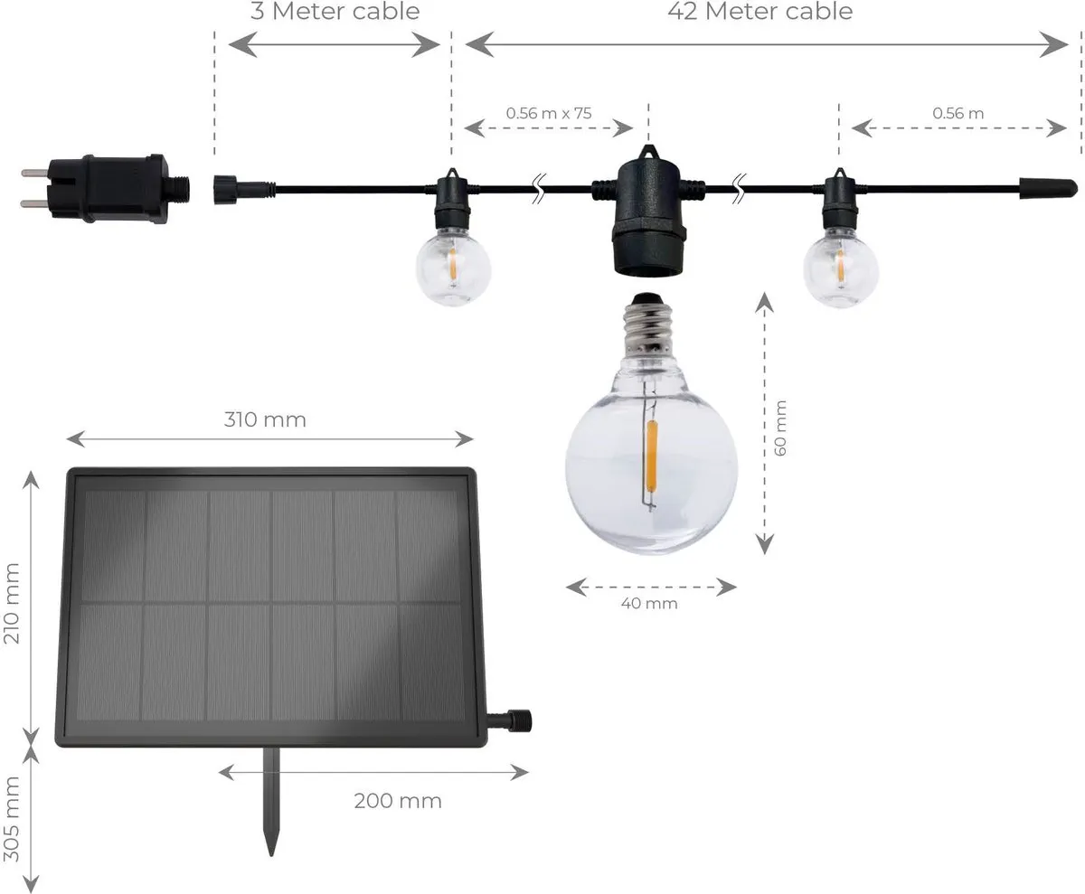 LEDVION Lichtsnoer Solar 42m - 75 LED IP54 - Warm wit