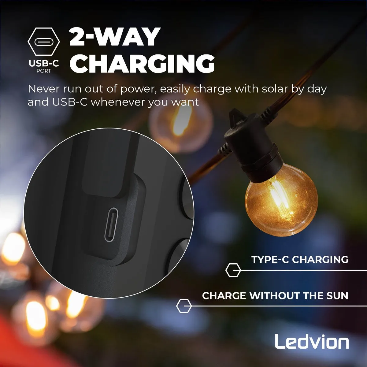 LEDVION Lichtsnoer Solar 42m - 75 LED IP54 - Warm wit
