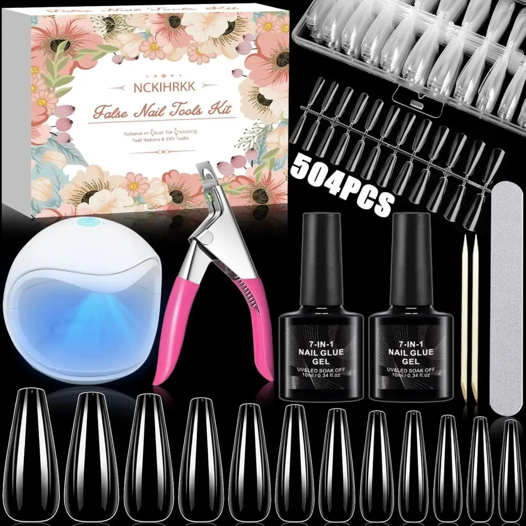 504 Stuks Nageltips Set met Mini UV Lamp & Gel