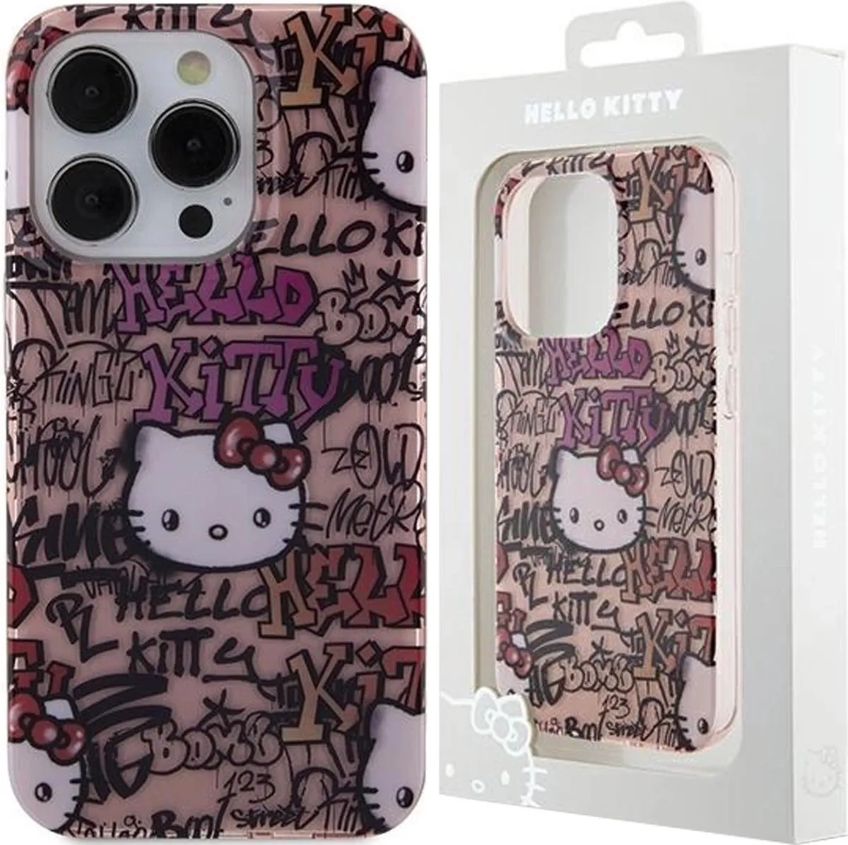 Hello Kitty IML Tags Graffiti Hoesje iPhone 14 Pro - Roze