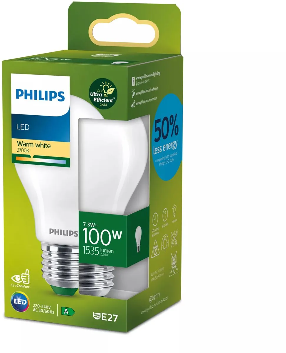 Philips Ultra Efficient LED Mat E27 7.3W Warmwit