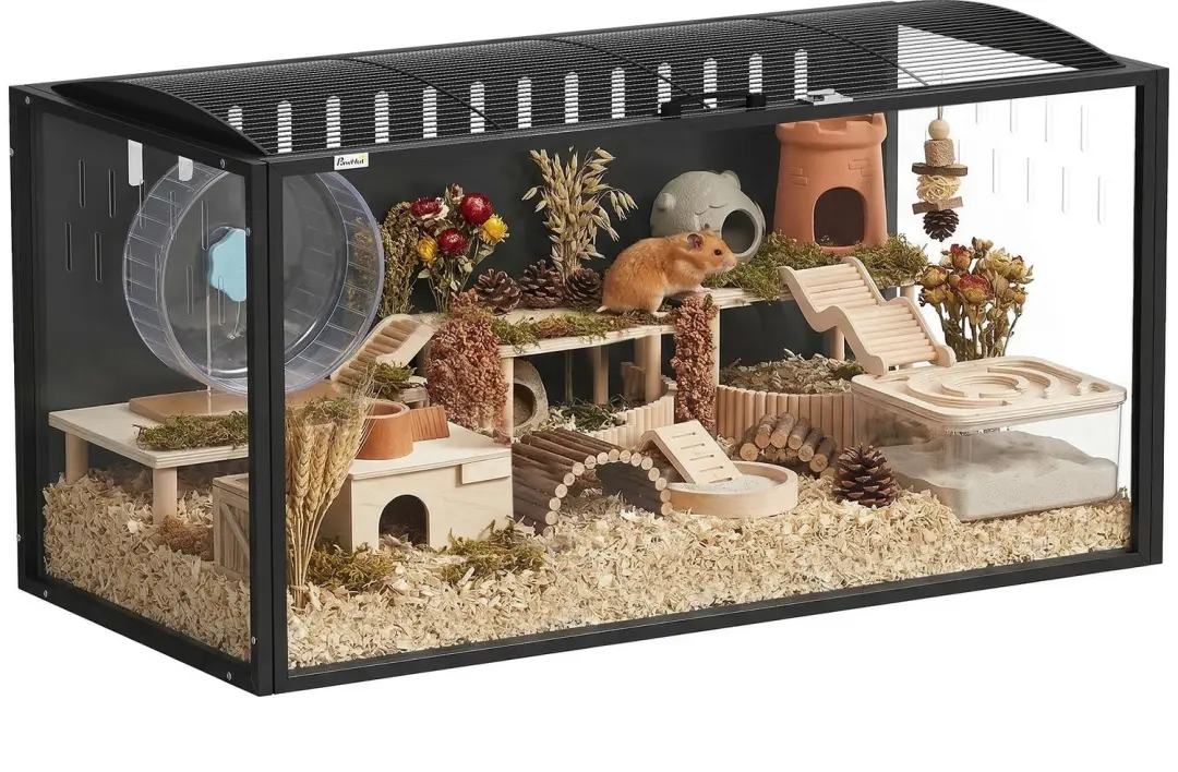 PawHut Hamster Cage-Stahl, Acryl-105 x 51 x 53 cm-Schwarz