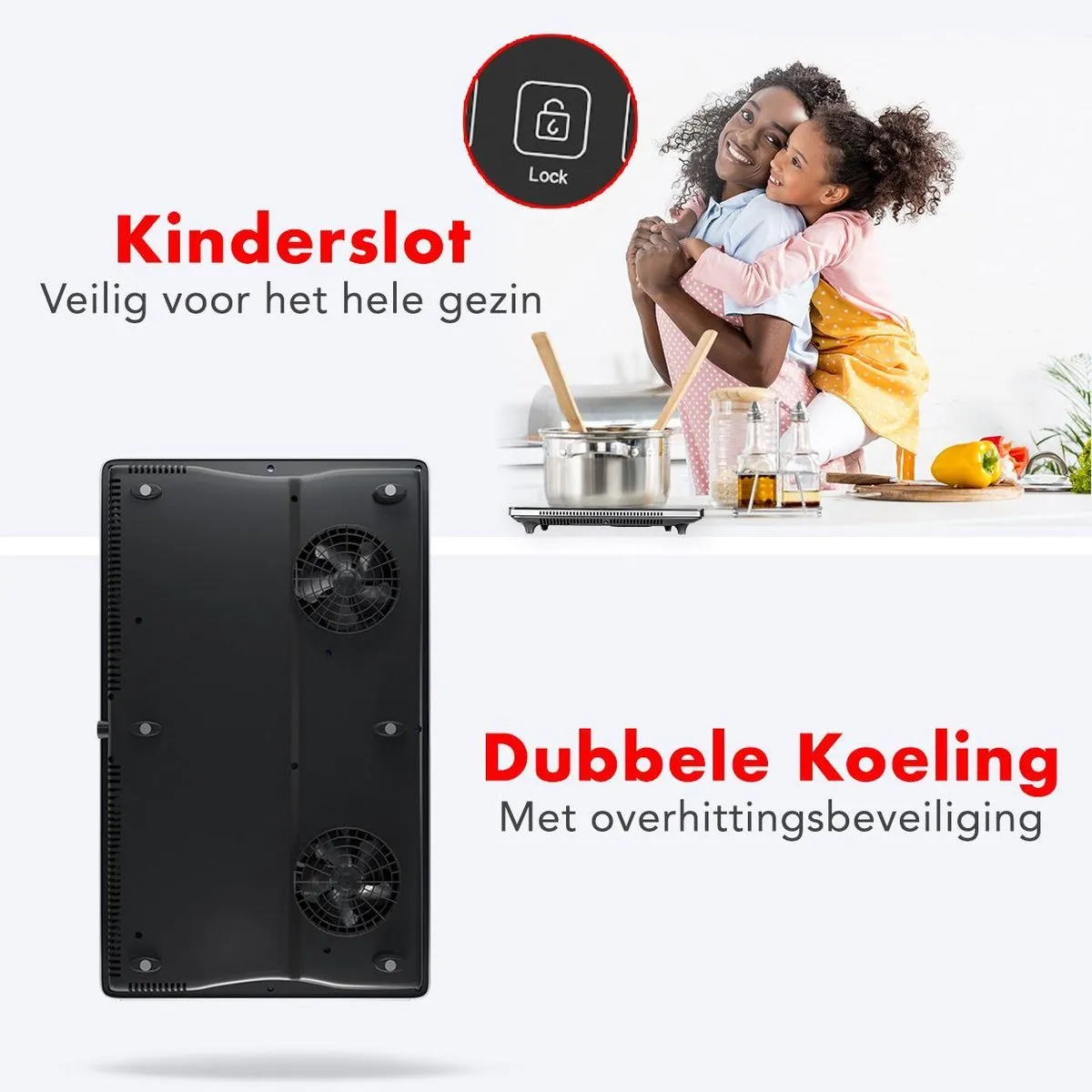 KitchenBrothers Inductie Kookplaat - 2 Pits - Vrijstaand - 1500W + 2000W - RVS