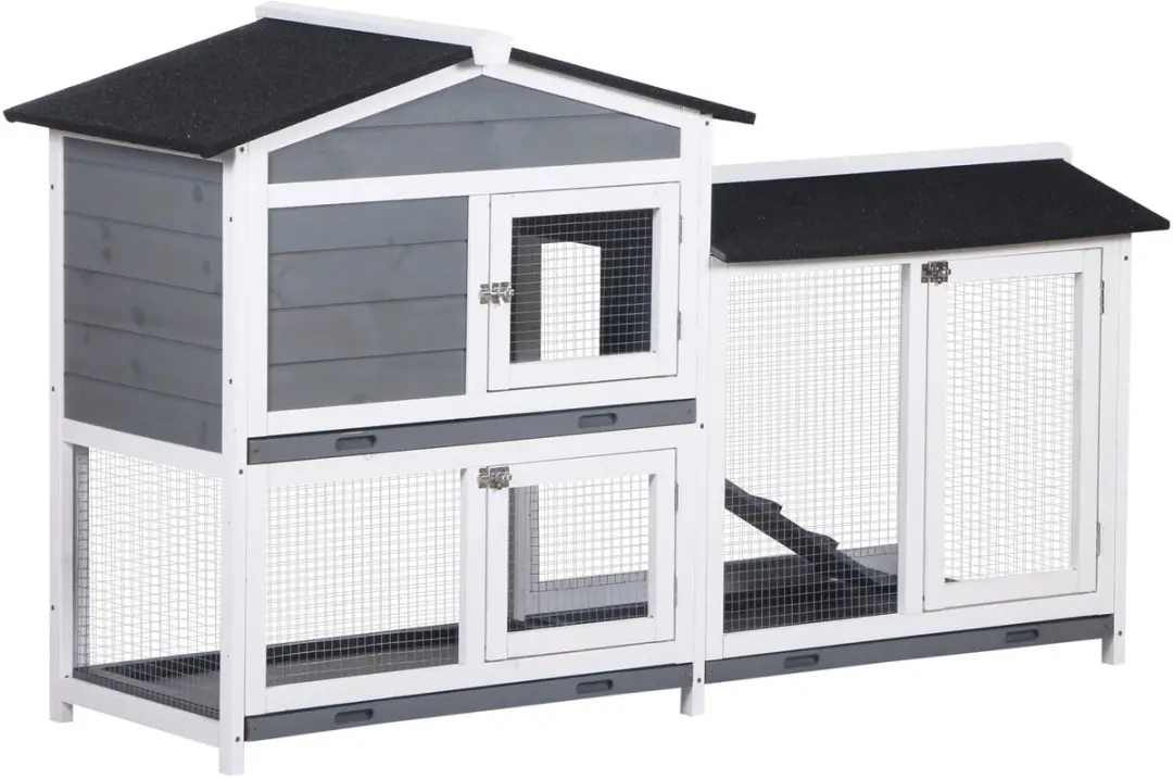 Pawhut Konijnenhok-Grenenhout-157,4L x 53B x 93,5H cm-Grijs