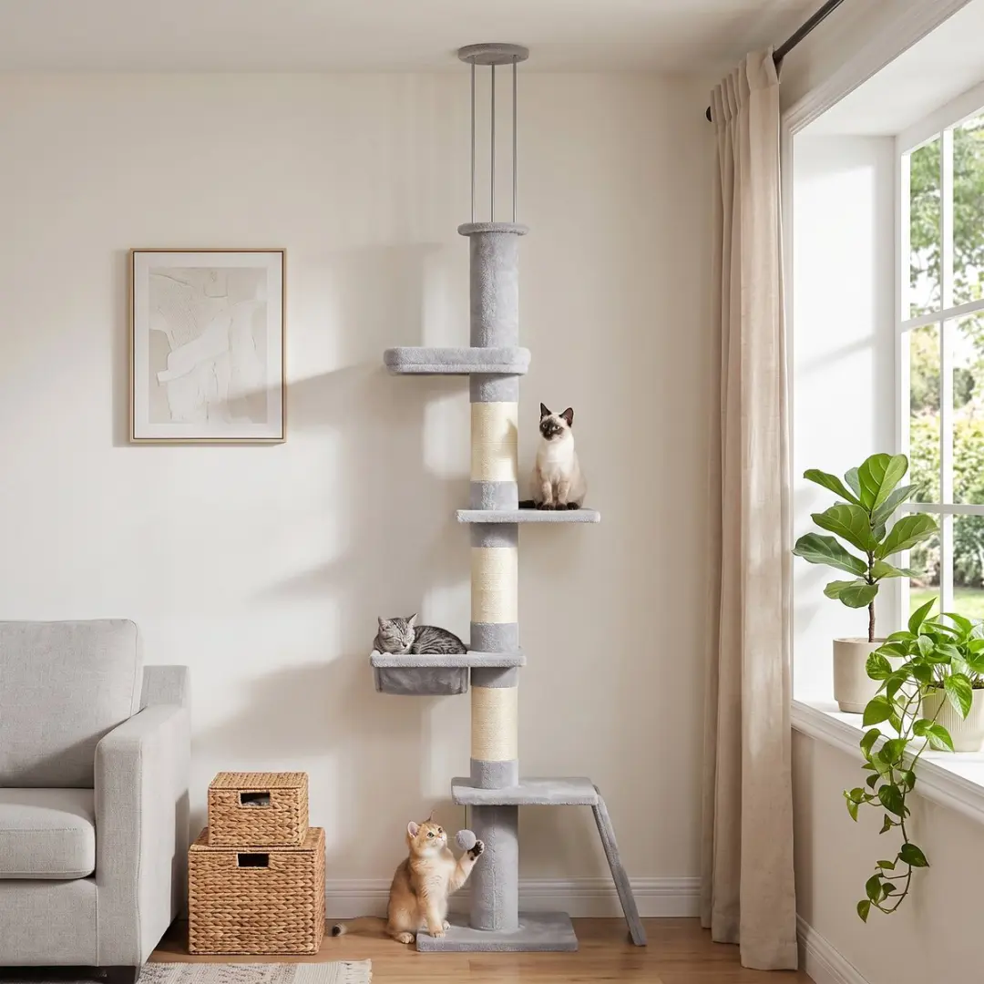 PawHut Kattenboom 230-260cm - 5 Niveaus - Lichtgrijs - afbeelding 2 van 6