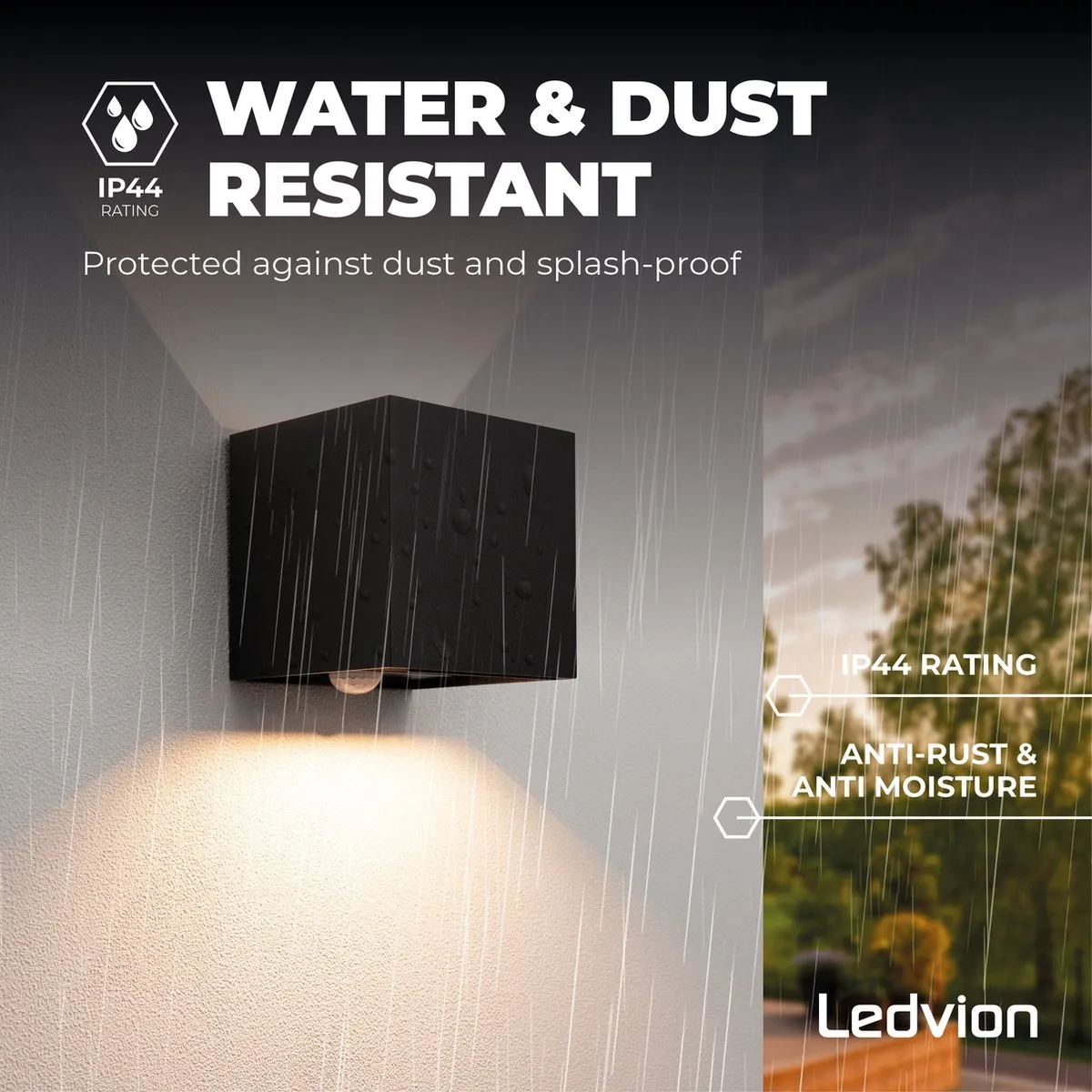 LEDVION LED Wandlamp met Sensor 2x3W 3000K - Zwart