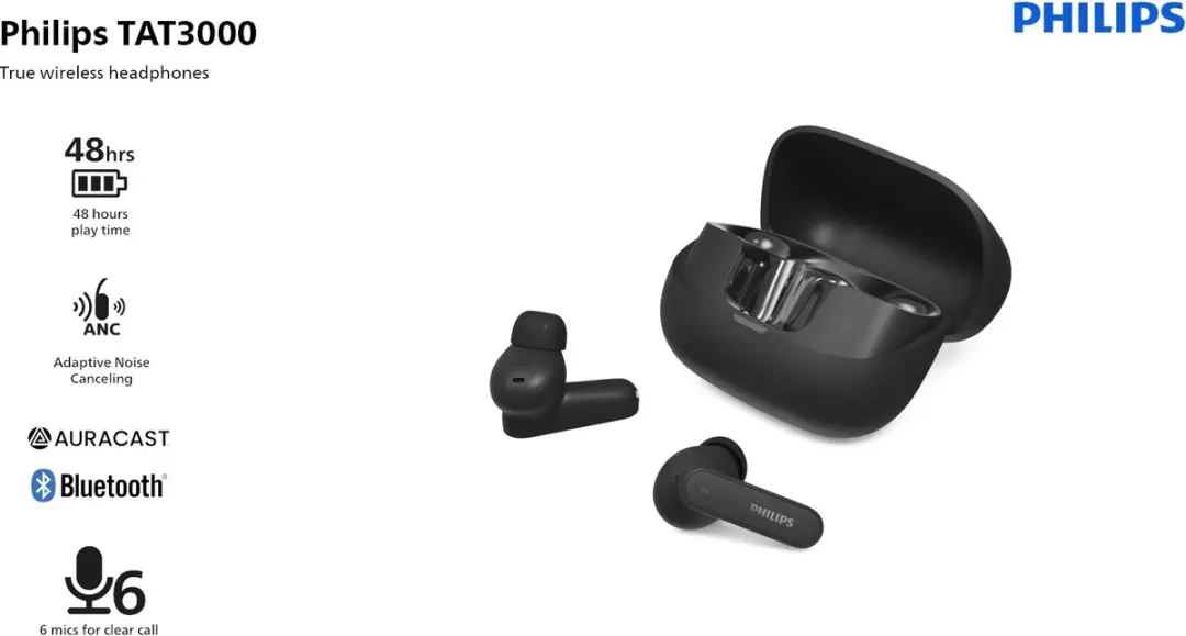 Philips TAT3000BK/00 True Wireless In-ear Headset - Zwart - afbeelding 3 van 6