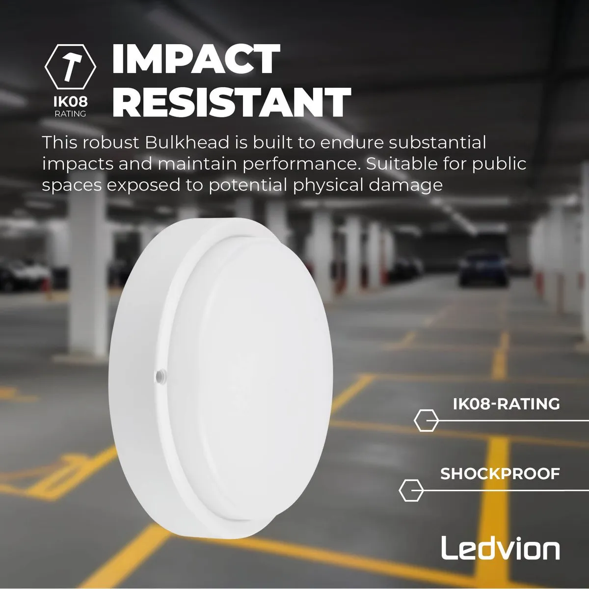 LEDVION LED Bulkhead Plafondlamp Badkamer 24W IP65 - Wit Ø22cm