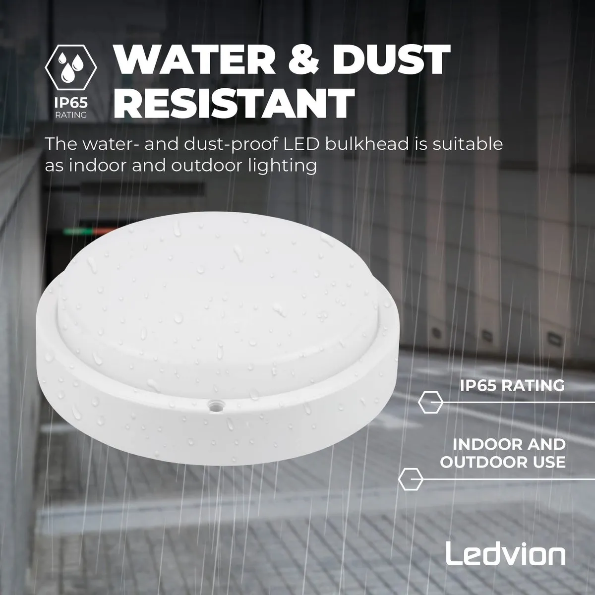LEDVION LED Bulkhead Plafondlamp Badkamer 24W IP65 - Wit Ø22cm - afbeelding 6 van 6