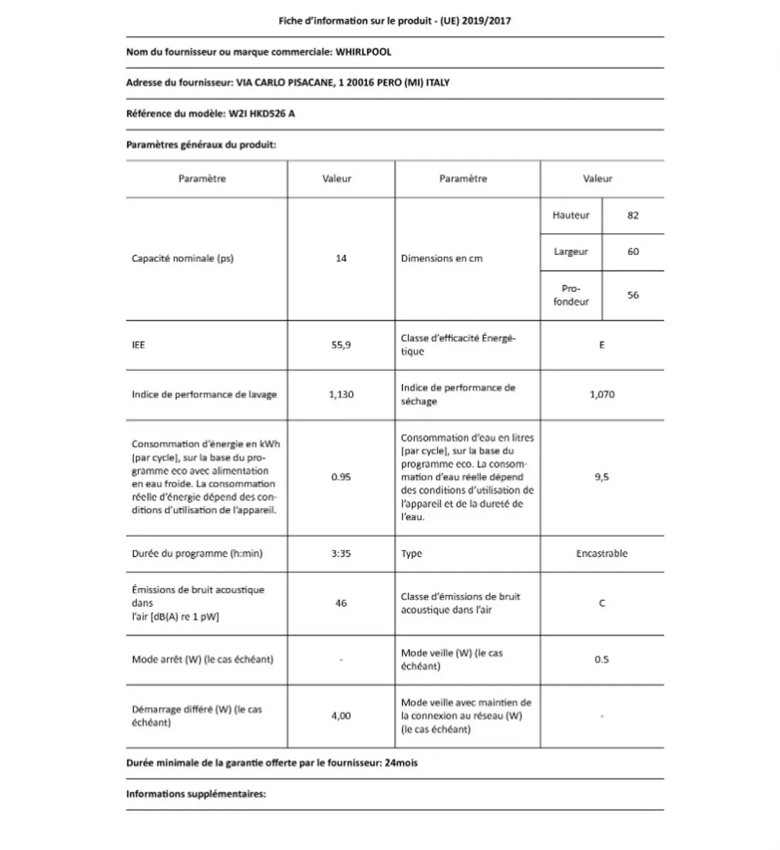 Whirlpool W2IHKD526A Vaatwasser 14 Couverts 46dB - 8 Programma's - afbeelding 6 van 6