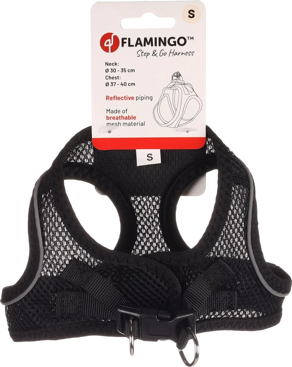 Flamingo Bento Step&go Hondenharnas - Zwart S 37-40cm