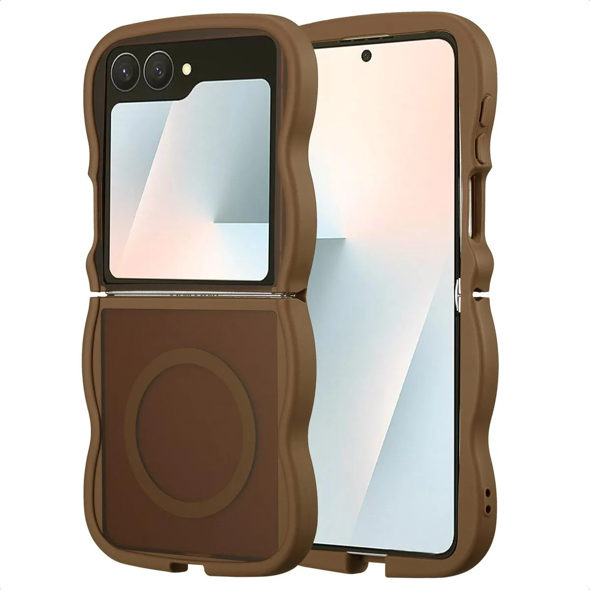 Selencia Wavy Case Samsung Galaxy Z Flip 7 - Mocha Brown