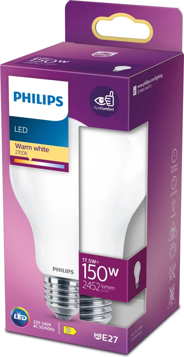 Philips LED Lamp E27 17.5W Warmwit Mat